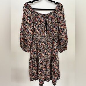 Justify Floral Puff Sleeve Smocked Mini Dress Black Size M